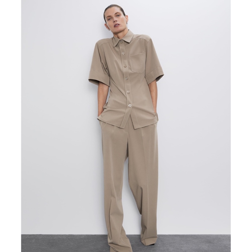 Zara Tan Women's Buttoned Dress Shirt